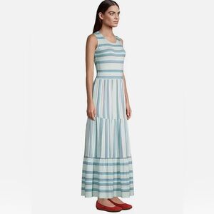 Lands End Women's Sleeveless Tiered Maxi Dress Paradise Teal, Size Medium Tall